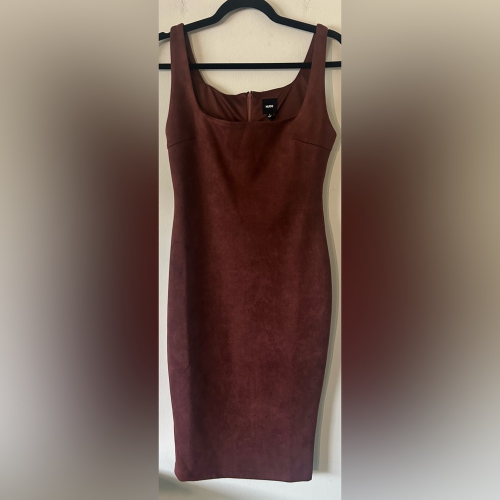 NWT NUDE Brown Suede Midi Dress with Slit